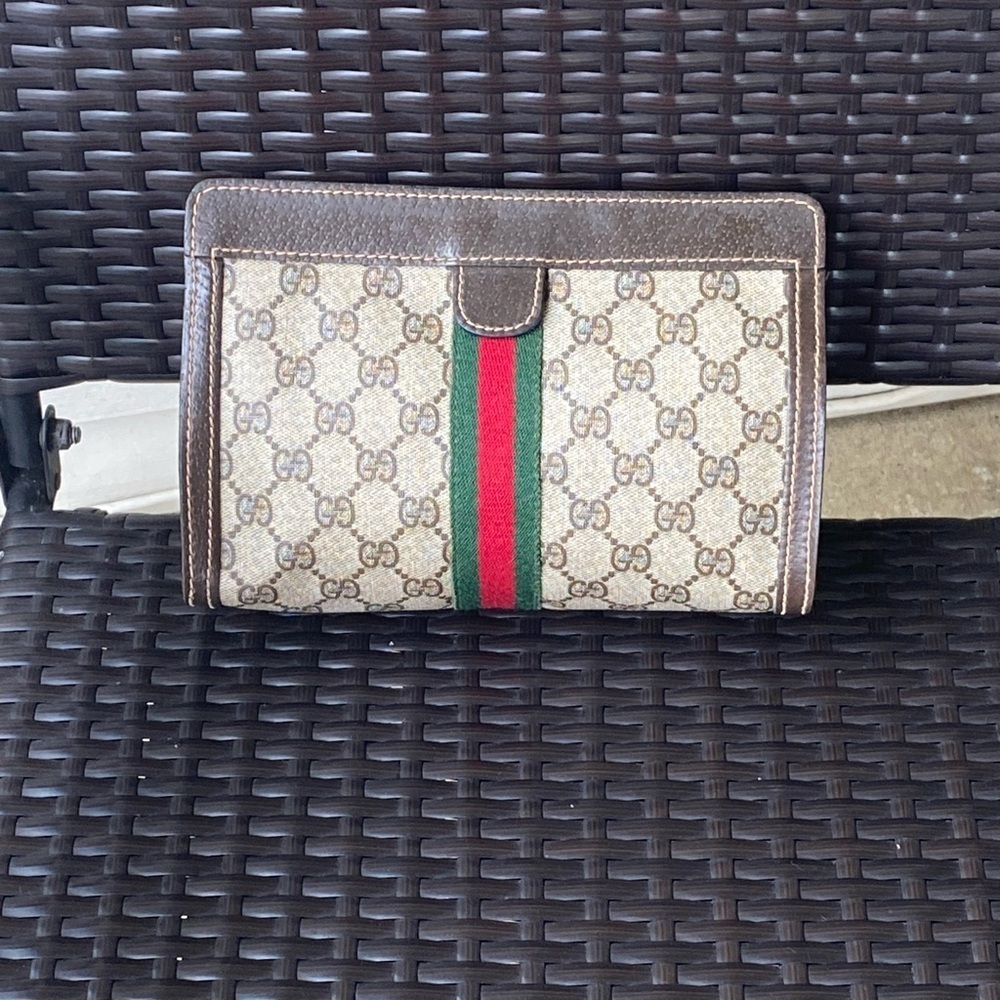 GUCCI Vintage GG Web Supreme Canvas Clutch cosmetic parfums bag